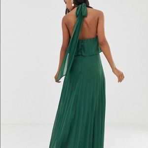 asos design halter tie neck maxi dress in pleat